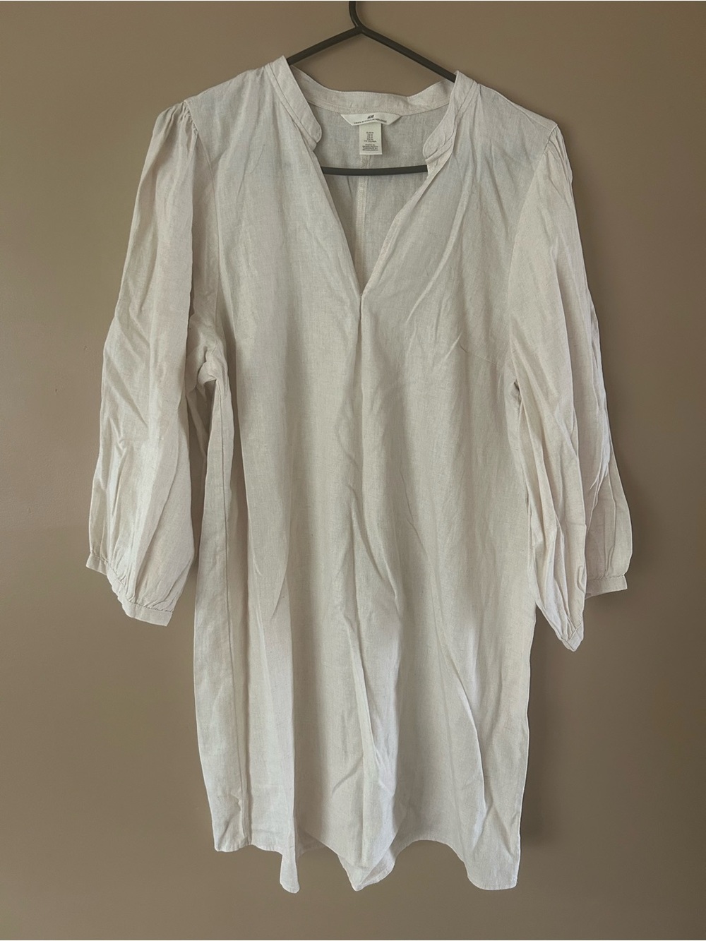 H&M Cream Cotton V-Neck Tunic with Gathered Sleeves